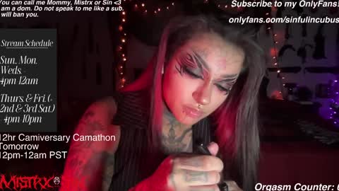 Snapshot of sinfulincubus chatting on 01/18/25, 05:41 Mistrx Sin online show from 01/18/25, 05:41